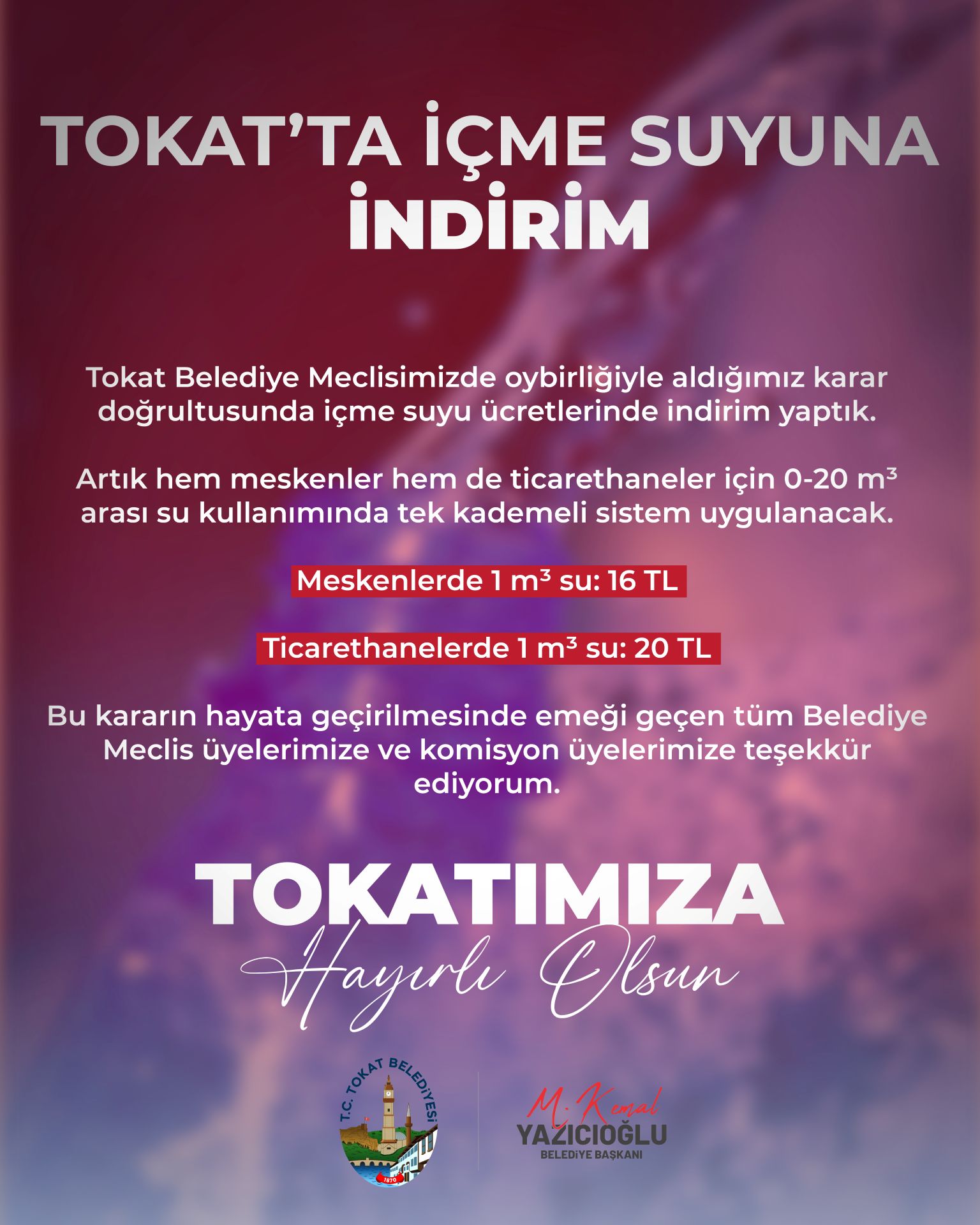 BAŞKAN YAZICIOĞLU’NDAN İÇME SUYUNA İNDİRİM MÜJDESİ - Görsel 1