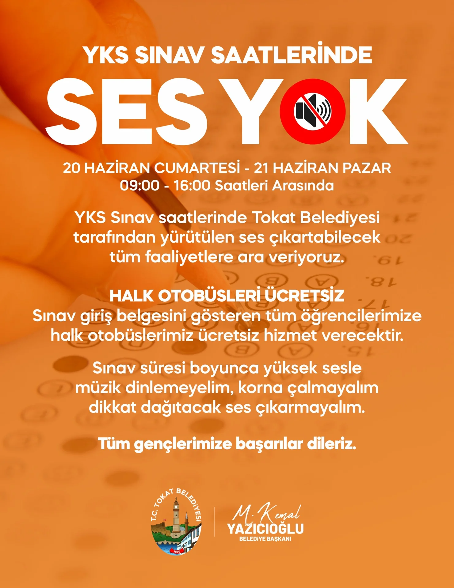 TOKAT BELEDİYESİ’NDEN YKS SINAVLARI İÇİN KAPSAMLI TEDBİRLER - Görsel 1