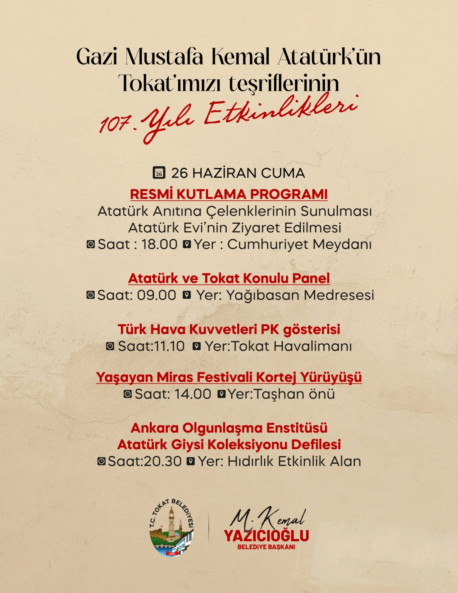 GAZİ MUSTAFA KEMAL ATATÜRK’ÜN TOKAT’A TEŞRİFLERİNİN 107. YILI COŞKUYLA KUTLANACAK - Görsel 3